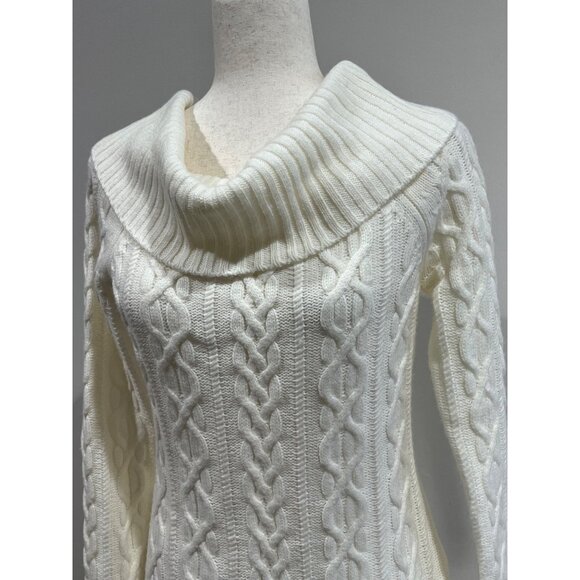 J Howard Cable Knit Sweater Dress Womens S Cream Off The Shoulder - Picture 2 of 8